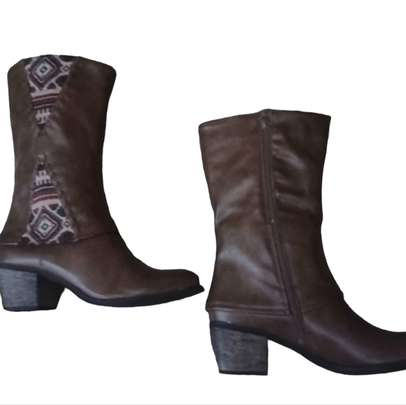 Patrizia brown leather southwestern flair boots  size 40 NWT - Picture 8 of 13